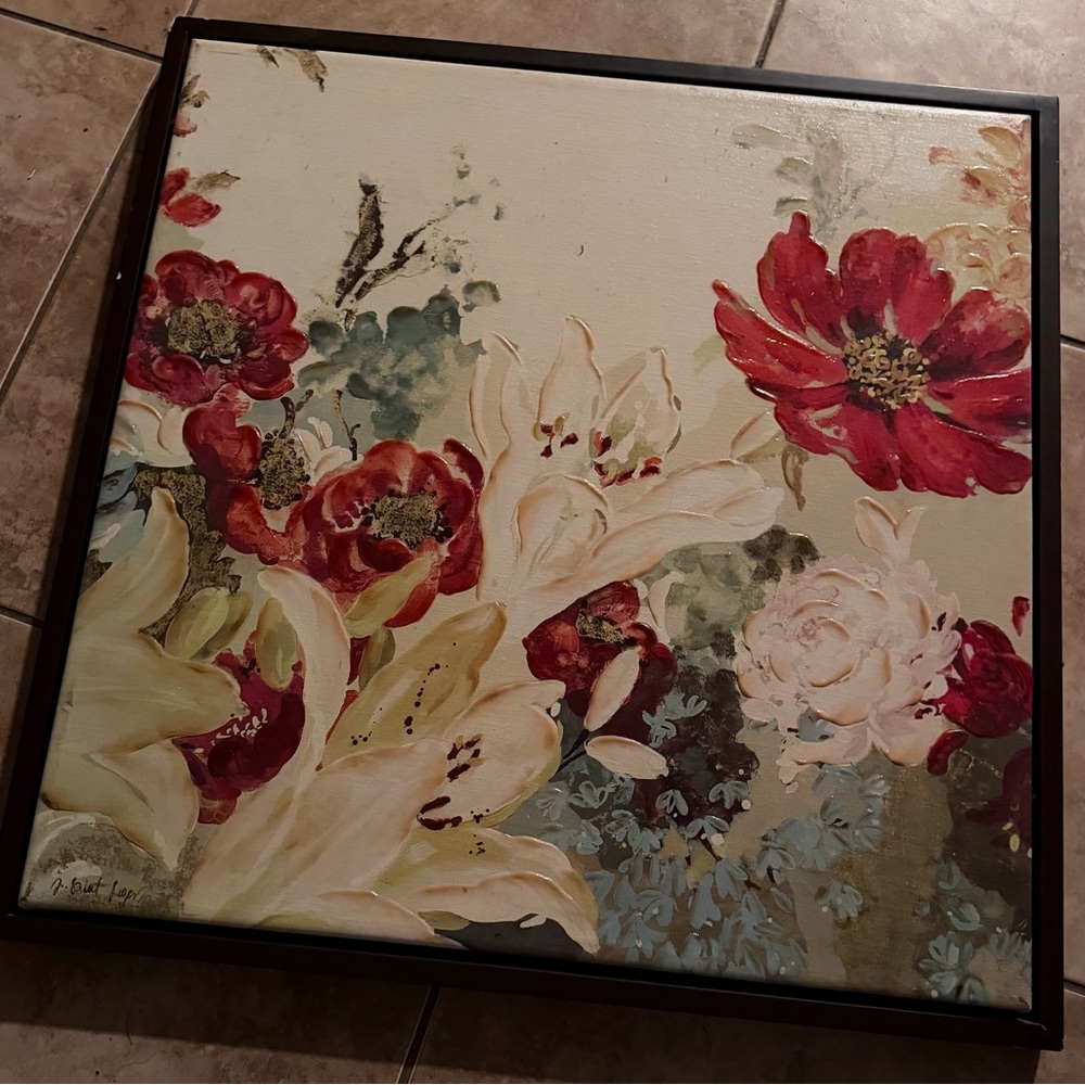 Vibrant Floral Canvas with Red and Cream Blooms